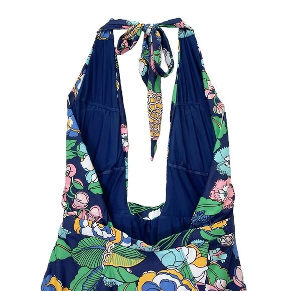NEW ModCloth The Bethany One-Piece Swimsuit Size Large Navy Floral Plunge Halter - Picture 7 of 14
